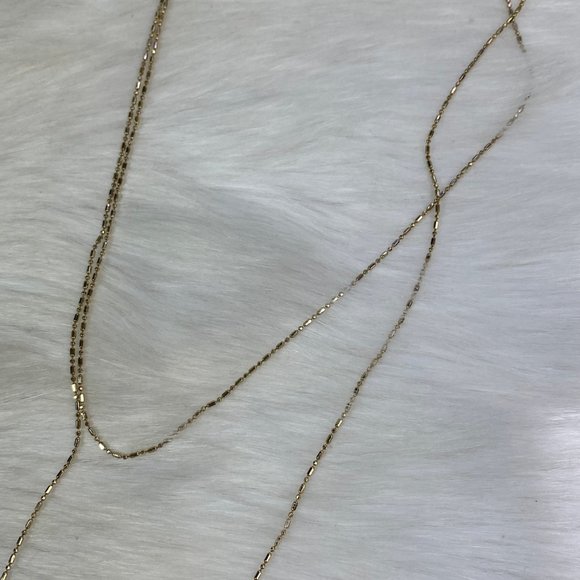 18KGP 2-Strand Necklace Gold Tone Rhinestone Heart Pendant 16" - Picture 7 of 8